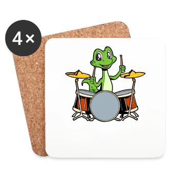Comic Gecko Schlagzeuger - Untersetzer (4er-Set) - Weiß - Vorne