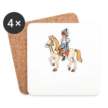 Boy in armor rides on horse - knight - Coasters (set of 4) - white - Front