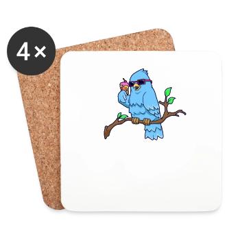 Cooler Vogel auf Ast isst Eistüte - Untersetzer (4er-Set) - Weiß - Vorne