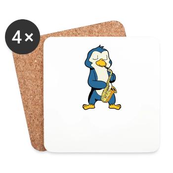 Comic Pinguin spielt Saxophon - Untersetzer (4er-Set) - Weiß - Vorne