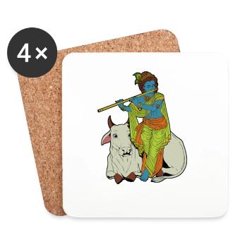 Dieu hindou - le joueur de flûte bleue Krishna - Dessous de verre (lot de 4) - blanc - Devant