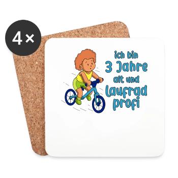 Junge 3 Jahre alt und Profi auf dem Laufrad - Untersetzer (4er-Set) - Weiß - Vorne