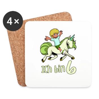 Geburtstagsshirt Einhorn - 6 Geburtstag Junge - Untersetzer (4er-Set) - Weiß - Vorne