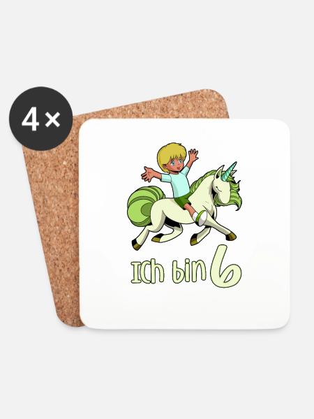 Geburtstagsshirt Einhorn - 6 Geburtstag Junge - Untersetzer (4er-Set) - Weiß