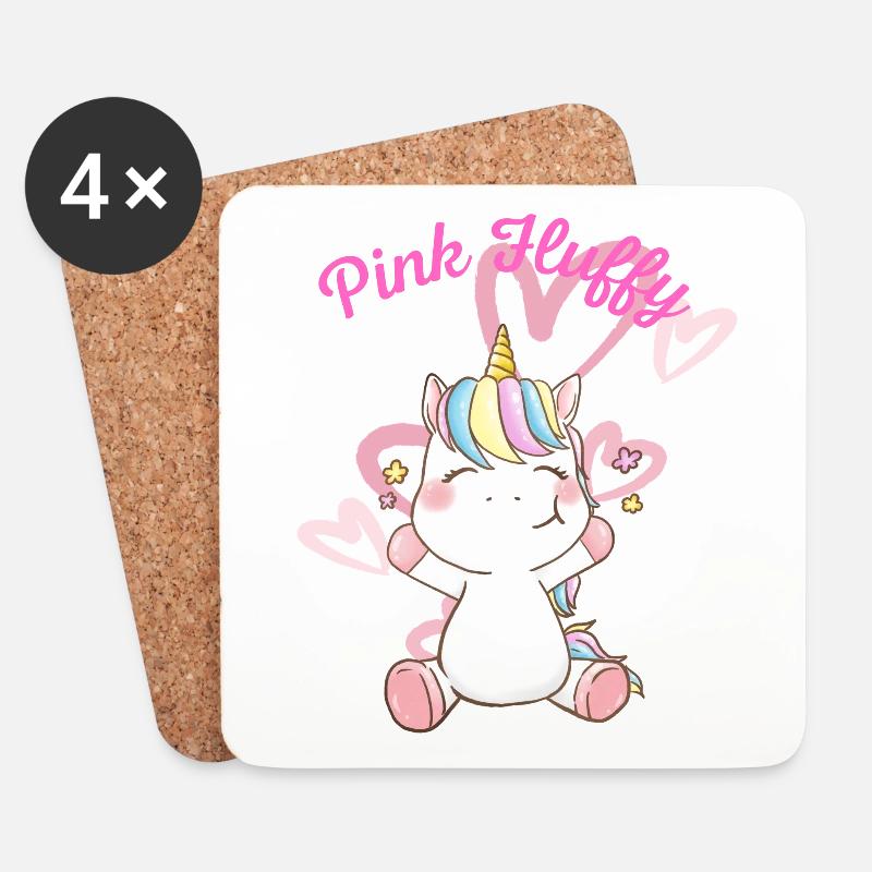 Licorne rose moelleuse - Dessous de verre (lot de 4) - blanc