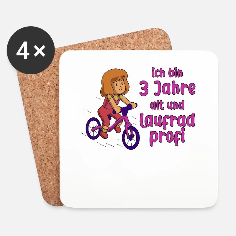 Mädchen 3 Jahre alt und Profi auf dem Laufrad - Untersetzer (4er-Set) - Weiß