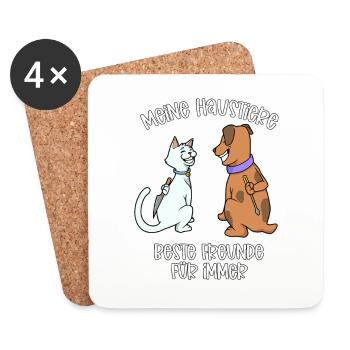 Haustiere lieben sich - Hund und Katze - Untersetzer (4er-Set) - Weiß - Vorne