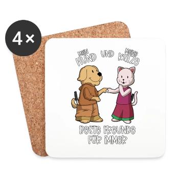Meine Haustiere lieben einander - Hund und Katze - Untersetzer (4er-Set) - Weiß - Vorne