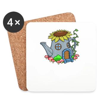 Feenhaus in der Gießkanne - Fairyhouse - Untersetzer (4er-Set) - Weiß - Vorne