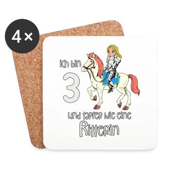 Geburtstagsshirt Ritterin - 3 Geburtstag Mädchen - Untersetzer (4er-Set) - Weiß - Vorne