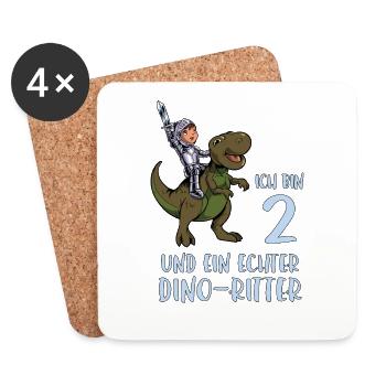 Geburtstagsshirt Dino Ritter - 2 Geburtstag Junge - Untersetzer (4er-Set) - Weiß - Vorne