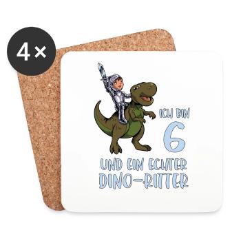 Geburtstagsshirt Dino Ritter - 6 Geburtstag Junge - Untersetzer (4er-Set) - Weiß - Vorne