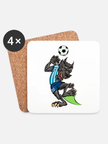 Comic Wolf spielt Fußball - Untersetzer (4er-Set) - Weiß