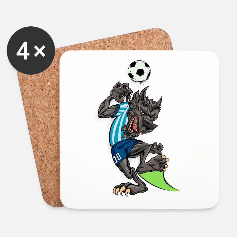 Comic Wolf spielt Fußball - Untersetzer (4er-Set) - Weiß