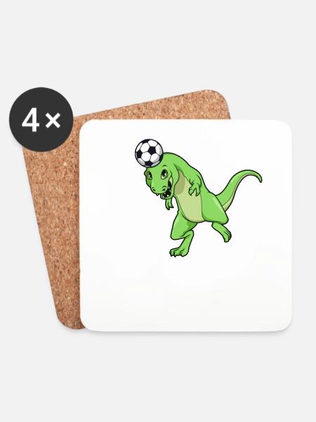 Comic TREX spielt Fußball - Untersetzer (4er-Set) - Weiß