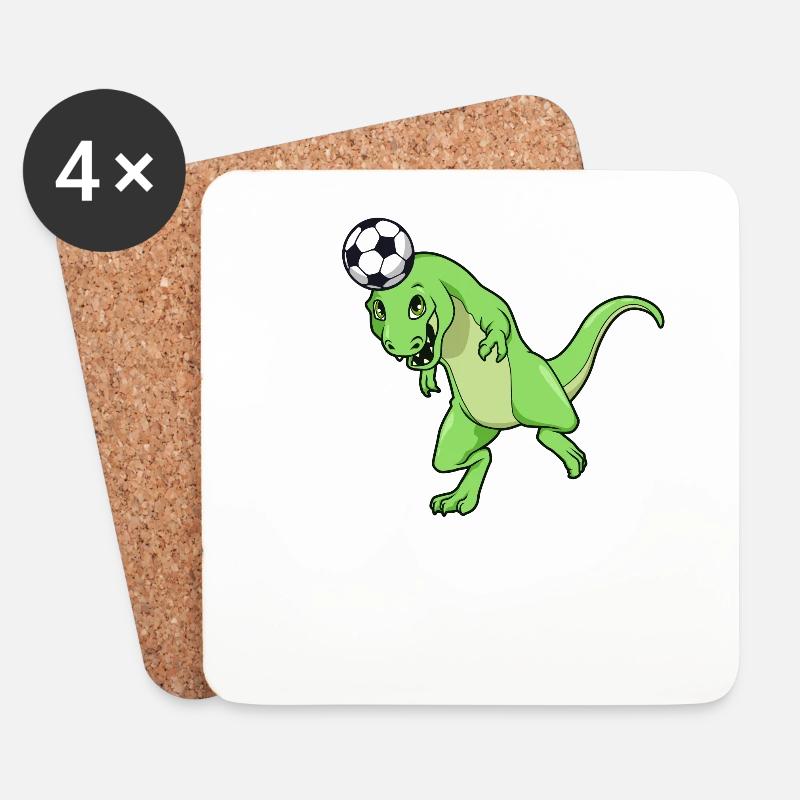 Comic TREX spielt Fußball - Untersetzer (4er-Set) - Weiß