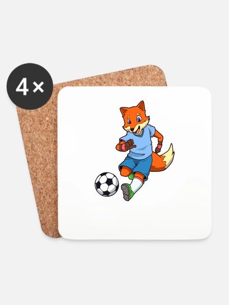 Comic Fuchs spielt Fußball - Untersetzer (4er-Set) - Weiß