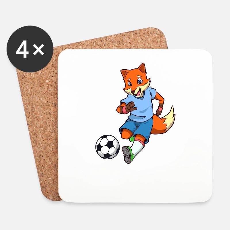 Comic Fuchs spielt Fußball - Untersetzer (4er-Set) - Weiß