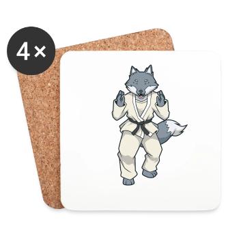 Comic Wolf fait du judo - Dessous de verre (lot de 4) - blanc - Devant