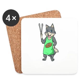 Wolf ist Grillmeister - Untersetzer (4er-Set) - Weiß - Vorne