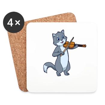 Comic Cat Plays Violin - Coasters (set of 4) - white - Front