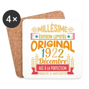 Millésime Né(e)Décembre 1922 Cadeau Anniversaire - Dessous de verre (lot de 4) - blanc - Devant