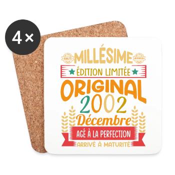 Millésime Né(e) Décembre 2002 Cadeau Anniversaire - Dessous de verre (lot de 4) - blanc - Devant