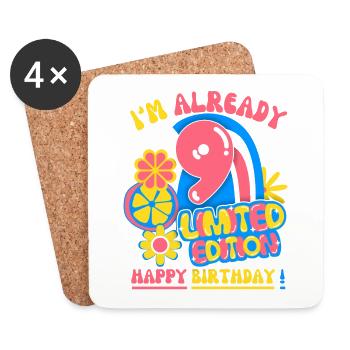 Anniversaire enfant-enfants 9 ans, anniversaire des enfants - Dessous de verre (lot de 4) - blanc - Devant