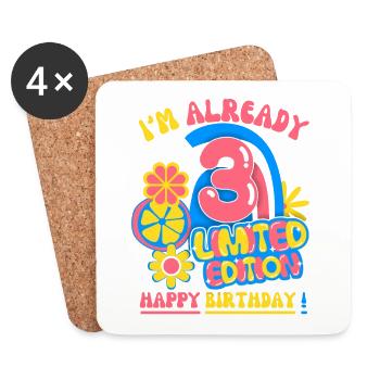 Anniversaire enfant-enfants 3 ans, anniversaire des enfants - Dessous de verre (lot de 4) - blanc - Devant