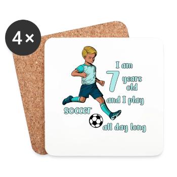 Junge schießt den Fußball - Ich bin 7 Jahre - Untersetzer (4er-Set) - Weiß - Vorne