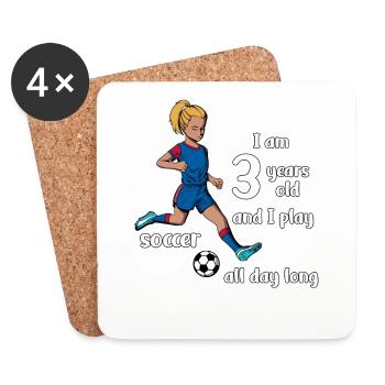 Girl shoots football - I'm 3 years old - Coasters (set of 4) - white - Front
