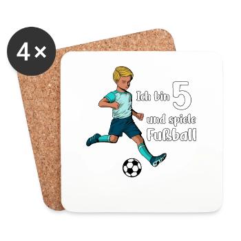 Junge spielt Fußball - Ich bin 5 Jahre - Untersetzer (4er-Set) - Weiß - Vorne