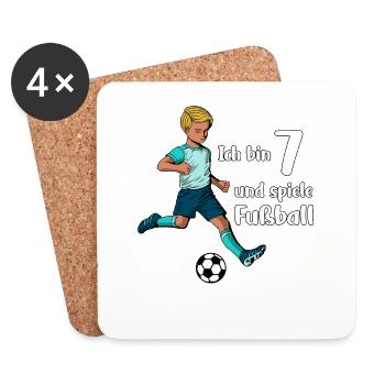 Junge spielt Fußball - Ich bin 7 Jahre - Untersetzer (4er-Set) - Weiß - Vorne