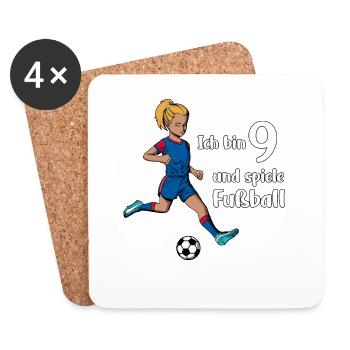 Mädchen spielt Fußball - Ich bin 9 Jahre - Untersetzer (4er-Set) - Weiß - Vorne