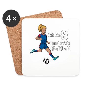 Mädchen spielt Fußball - Ich bin 8 Jahre - Untersetzer (4er-Set) - Weiß - Vorne