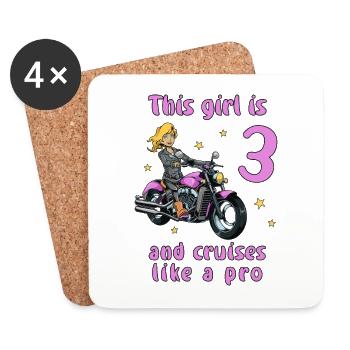 Birthday Shirt Motorcycle - 3 Birthday Girl - Coasters (set of 4) - white - Front
