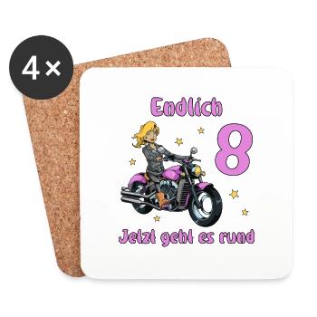 Geburtstagsshirt Motorrad - 8 Geburtstag Mädchen - Untersetzer (4er-Set) - Weiß - Vorne
