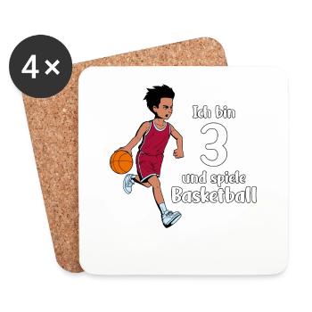 Junge spielt Basketball - Ich bin 3 Jahre - Untersetzer (4er-Set) - Weiß - Vorne