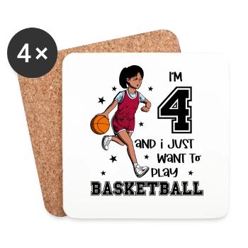 Girl plays basketball - I'm 4 - Coasters (set of 4) - white - Front