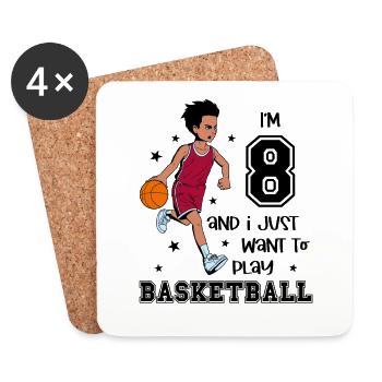 Boy plays basketball - I'm 8 - Coasters (set of 4) - white - Front