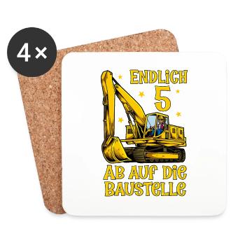 Ab auf die Baustelle - Bagger Geburtstag 5 Jahre - Untersetzer (4er-Set) - Weiß - Vorne