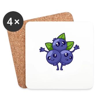 Kawaii Comic Blaubeere - Untersetzer (4er-Set) - Weiß - Vorne