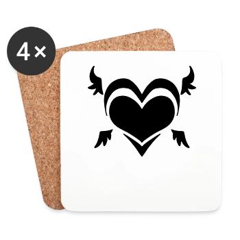 Heart Angel Wing Symbol - Coasters (set of 4) - white - Front