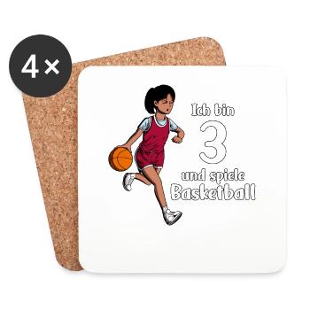Mädchen spielt Basketball - Ich bin 3 Jahre - Untersetzer (4er-Set) - Weiß - Vorne