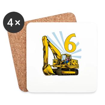 I am 6 - excavator birthday 6 years - Coasters (set of 4) - white - Front