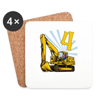 I am 4 - excavator birthday 4 years - Coasters (set of 4) - white - Front
