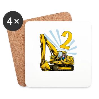 Ich bin 2 - Bagger Geburtstag 2 Jahre - Untersetzer (4er-Set) - Weiß - Vorne