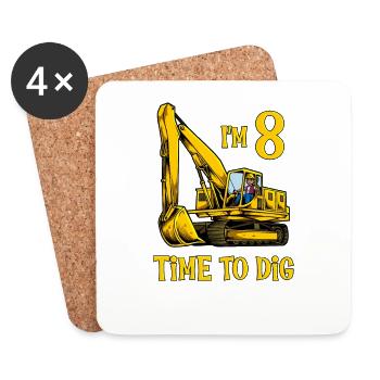 Ich bin 8 - Zeit zum baggern - Bagger 8 Jahre - Untersetzer (4er-Set) - Weiß - Vorne