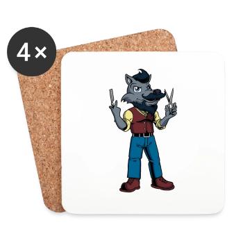Cartoon Wolf est le barbier - Dessous de verre (lot de 4) - blanc - Devant