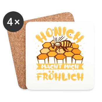 Honich macht Fröhlich Bienen Honig für Imker - Untersetzer (4er-Set) - Weiß - Vorne